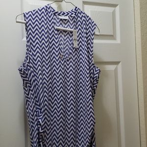 Blue pants with blue and white blouse